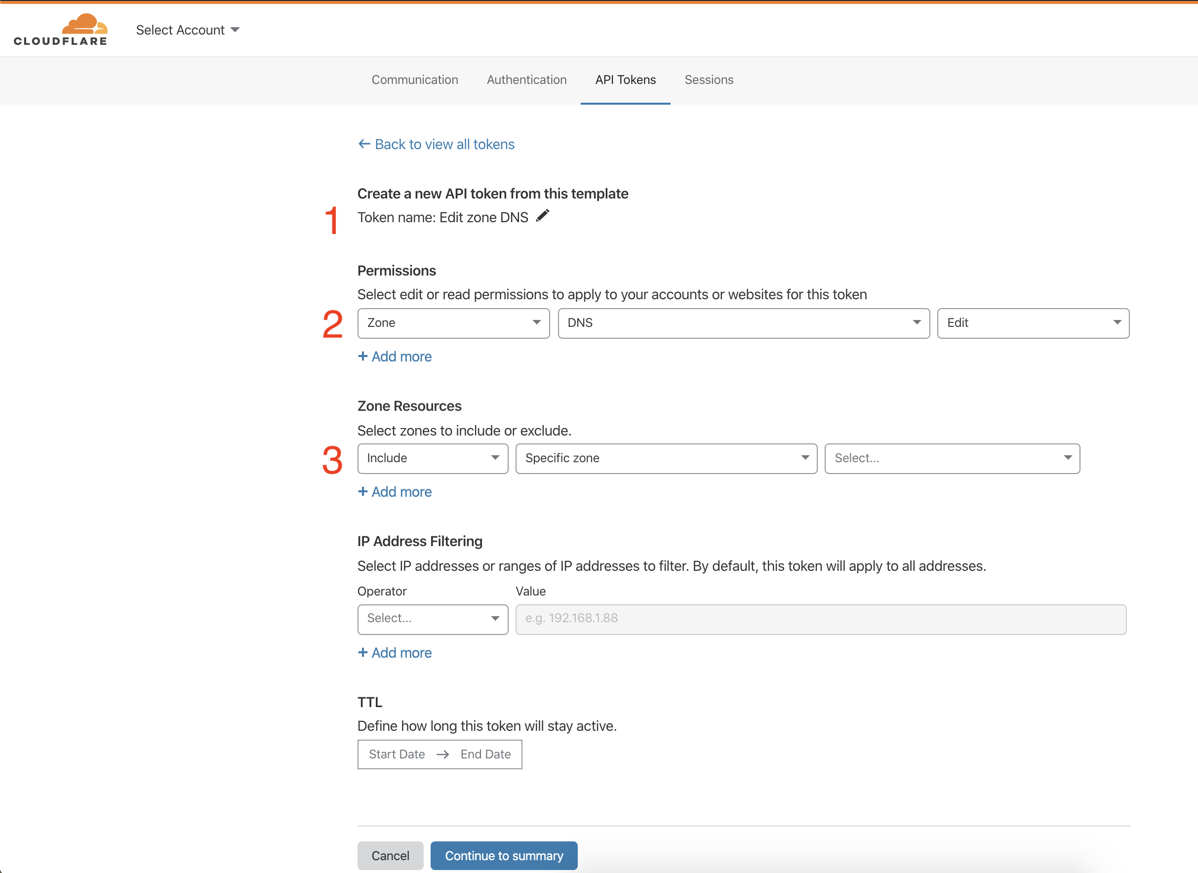 API token template customization