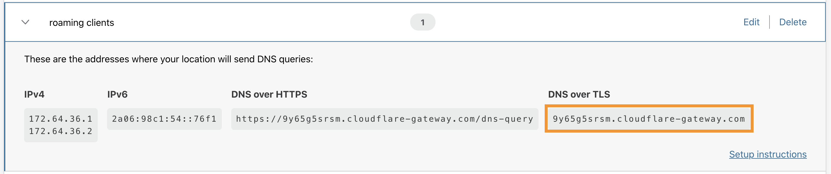 Getting the DoT hostname for a location from the dashboard