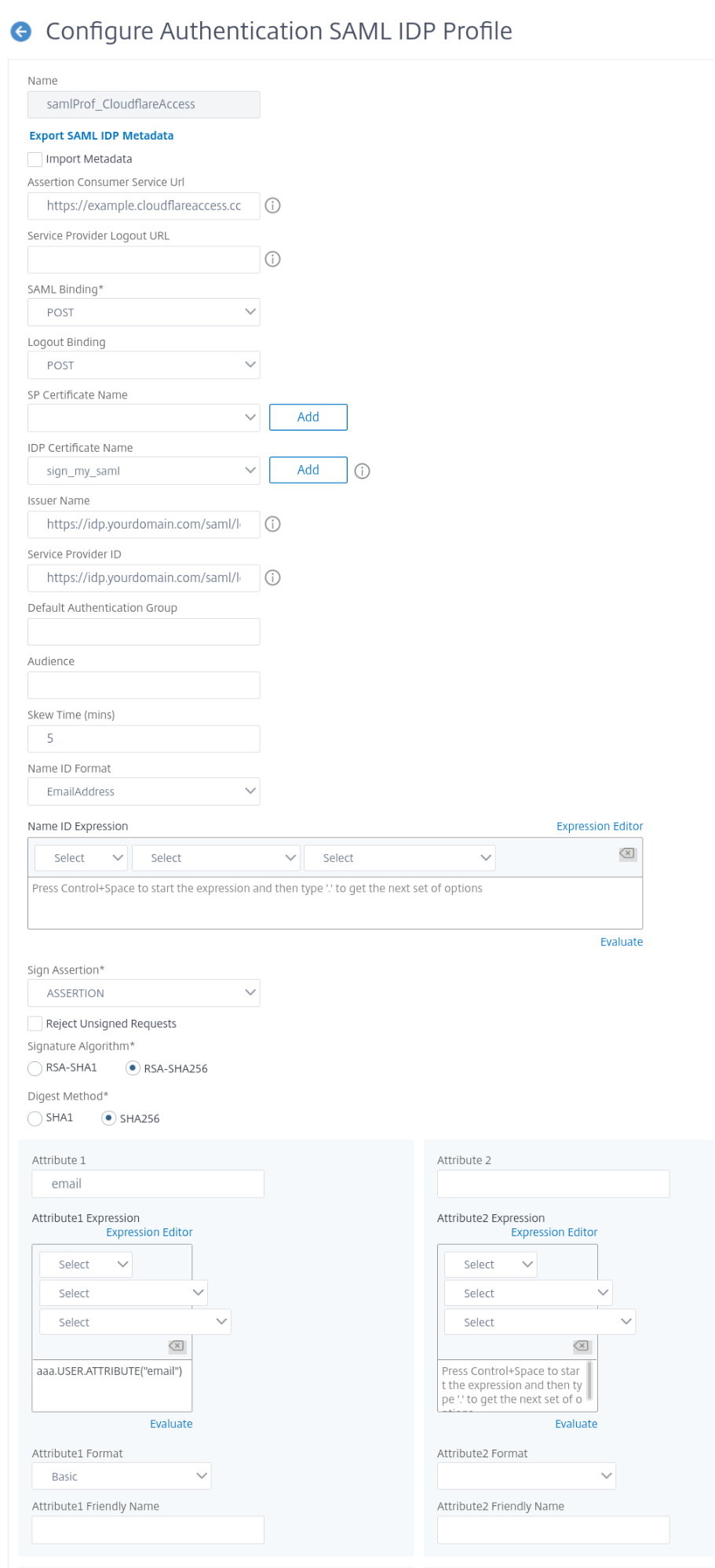 Citrix AD Configure Authentication SAML IDP Profile