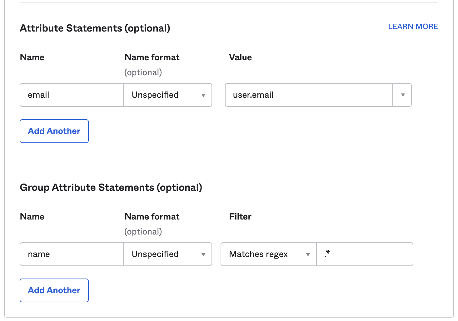 Configuring attribute statements in Okta