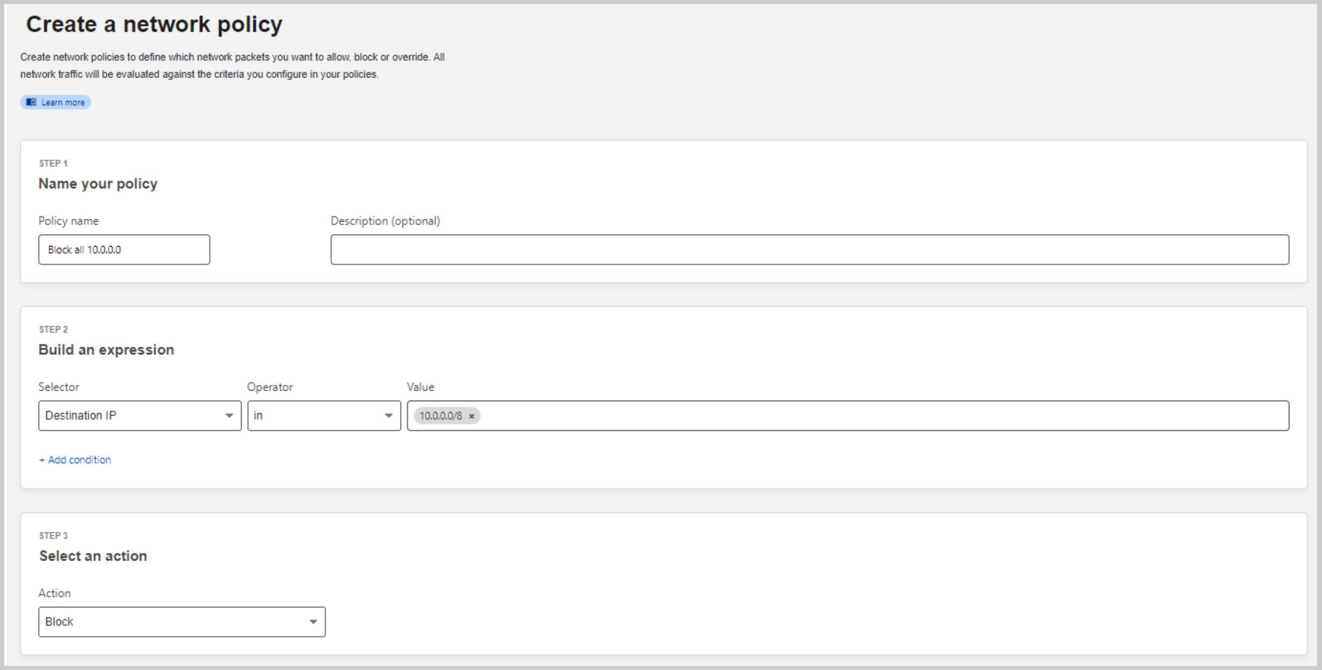 Create network policy